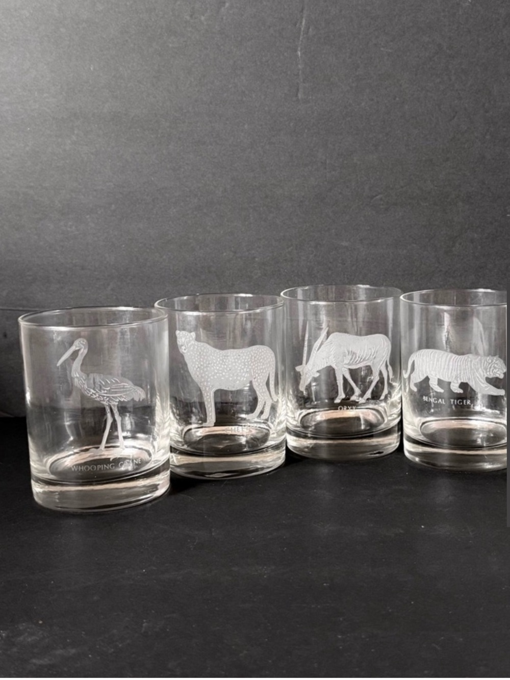 Georg Jensen “Endangered Species” Etched Whiskey Glasses 1970s Denmark– Set of 4